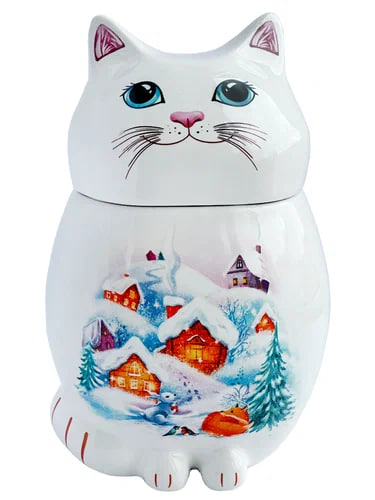 Чай черный GET&JOY Кот - Волшебная Зима, керамическая чайница, 50 гр в магазине ТеаКофее, фото