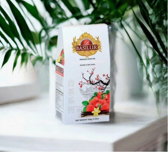 Чай белый Basilur White Tea, клубника-ваниль, 100 гр. в магазине ТеаКофее, фото