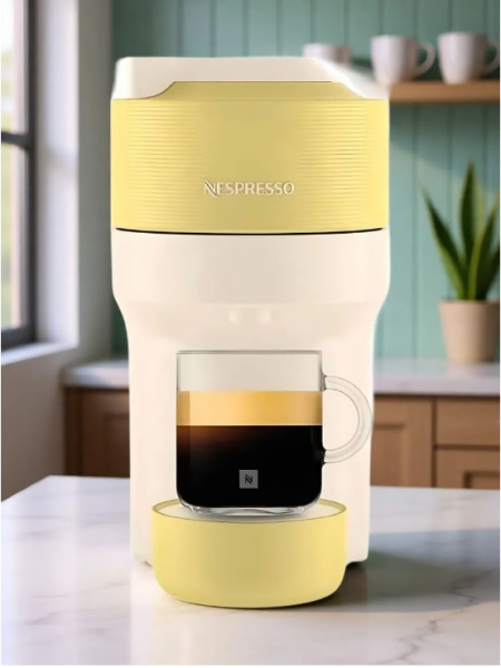 Капсульная кофемашина Nespresso Vertuo Pop, ENV 90.Y, yellow-white в магазине ТеаКофее, фото