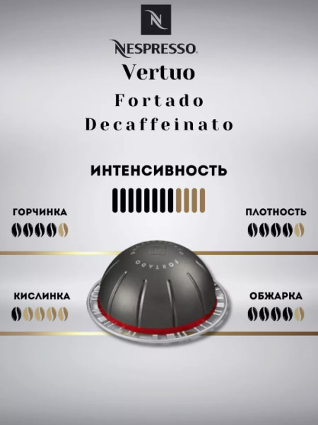 Кофе в капсулах Nespresso Vertuo Fortado Decaffeinato 150 ml 10 капсул в магазине ТеаКофее, фото