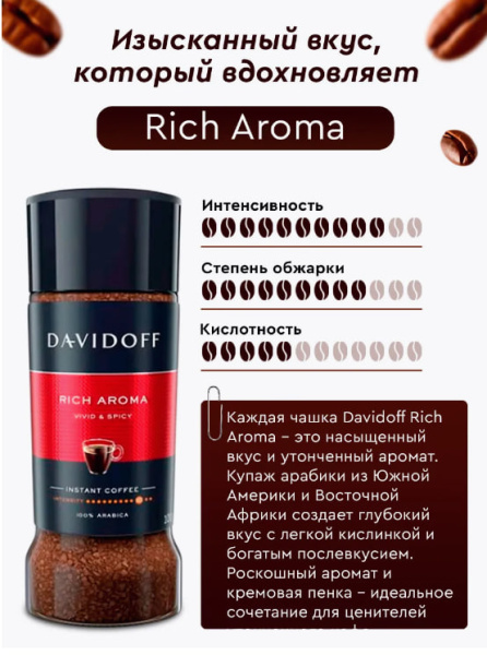 Кофе растворимый  Davidoff Rich Aroma 100 гр. (стекло) в магазине ТеаКофее, фото