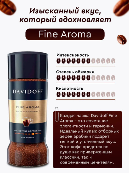 Кофе растворимый Davidoff Fine Aroma 100 гр. (стекло) в магазине ТеаКофее, фото